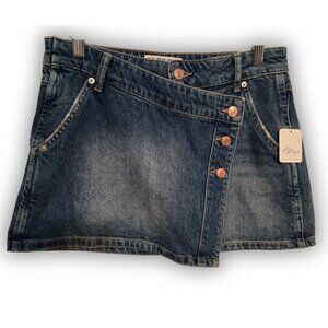 NWT Free People Wynne Denim‎ Jean Skirt Button Front Asymmetrical Blue Size 28